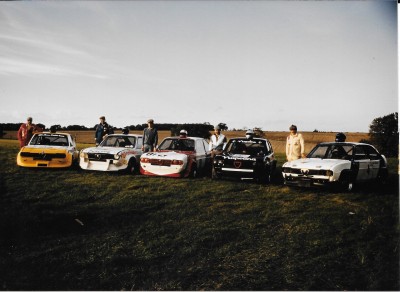 Class C of 1985 left to right Phil Rowley, John Liddle, Nick Sismey, John Myerscough, Willie Dick photo taken at Cadwell Park.  We all used to turn up wearing daft hats, made a change from the helmets.